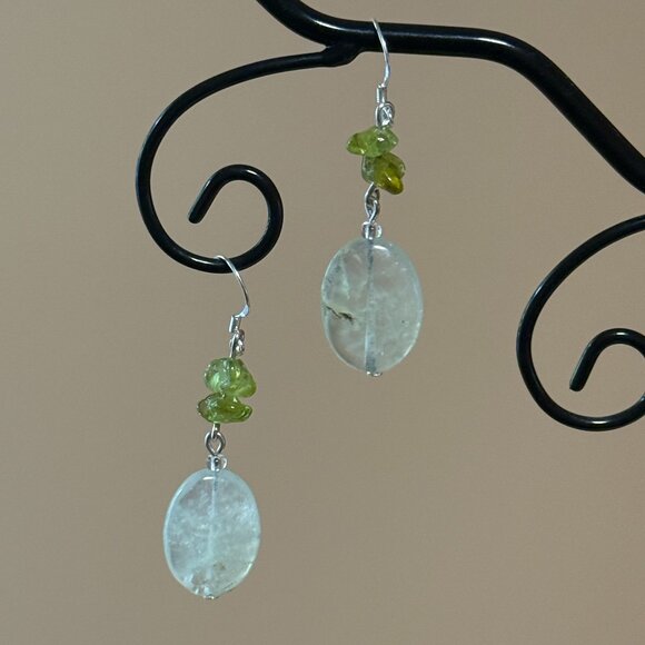 2/$20, Genuine. Light Green Prehnite & Peridot Sterling Silver Dangle Earrings - Picture 7 of 12